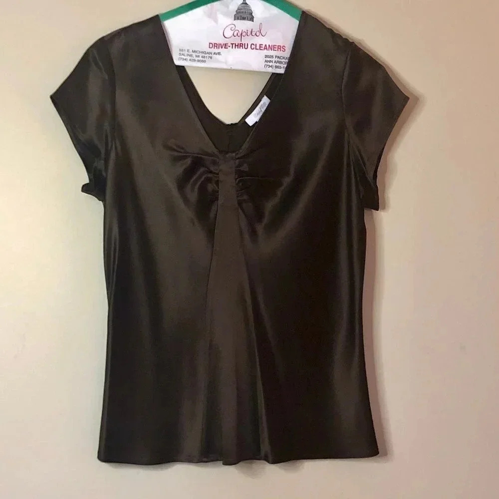 Marshall Fields Brown Satin Blouse Size M
